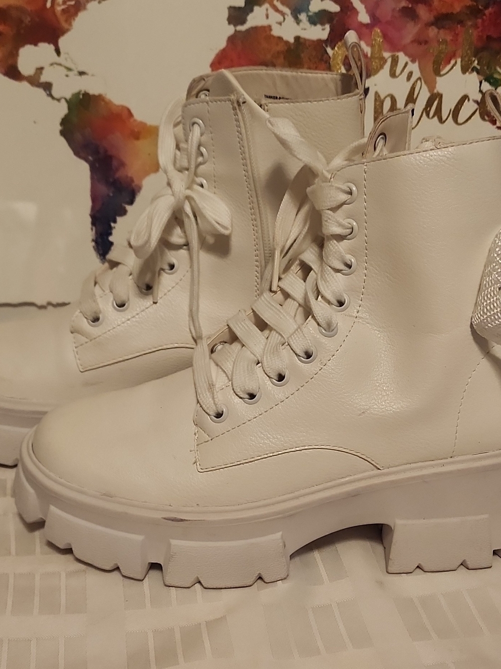 Steve Madden White Lace-Up Chunky Combat Boots